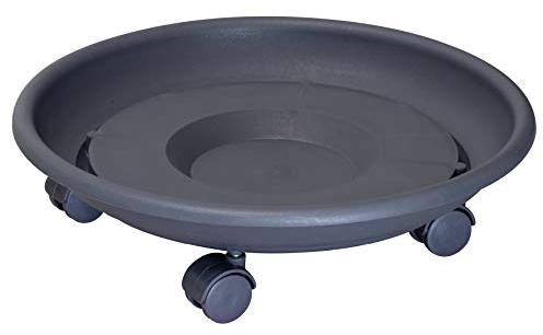 WAGNER Pflanzenroller SERIE K Ø 34 x 9 cm I Pflanzenroller & Blumenroller für Außenbereich + Innenbereich, anthrazit I Kübelroller aus Kunststoff I Tragkraft 50 kg I Made in EU – 20103701