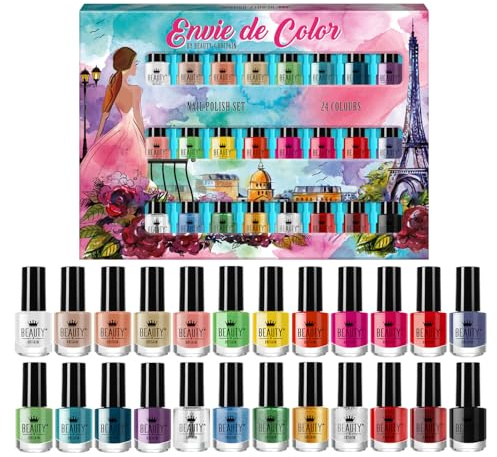 Envie De Color Nail Polish Set - Complete Collection of 24 Colours in a Artistic Paris-London Box British Brand (Set B)