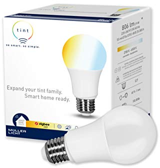 tint Smarte LED-Birne E27 – Steuerbar per Alexa oder Fernbedienung – Dimmbare E27 Glühbirne mit weißem Licht (2700-6500 K), 9 W