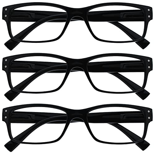 La Compañía Gafas De Lectura Pack 3 Hombres Negro Grande Estilo Diseñador Lectores Bisagras Resorte RRR11-1 +1,00