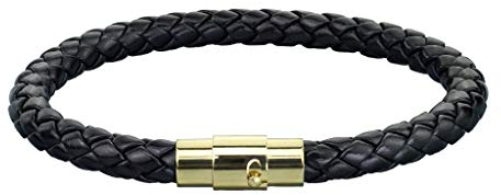 Paula & Fritz® Kordelarmband Leder schwarz Magnetverschluss Edelstahl Silber, schwarz, gelbgold Pärchen-Armband Freundschaft-sarmband Wickel-Armband SBL-0111G_075