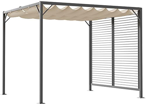 Outsunny Pavillon, Pergola mit einstellbarem Stoffdach, Partyzelt, Überdachung, Polyester, Beige, 300 x 280 x 238 cm