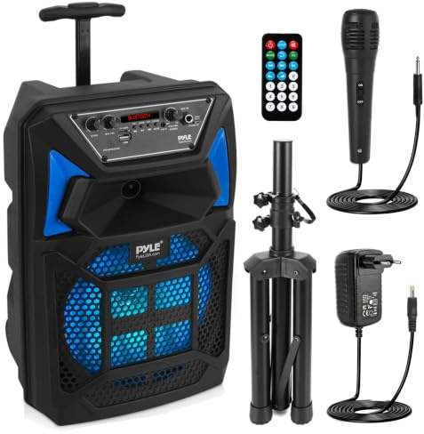 Pyle Portable Bluetooth PA Speaker System - 400W Outdoor Bluetooth Högtalare med Fjärrkontroll, Mikrofon, LED-Ljus, MP3/USB SD Läsare, FM Radio och Rullande Hjulen