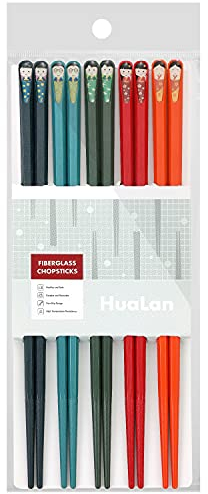 HuaLan - Bacchette colorate in fibra di vetro, riutilizzabili, antiscivolo, 9 1/2 pollici, 5 paia