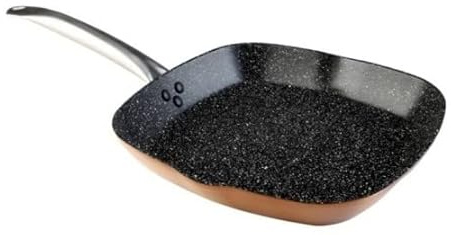 WECOOK! Professional Poêle à Griller Induction Lisse 28 x 28cm, Pierre Antiadhésive Écologique sans PFOA, Aluminium Forgé, Épaisseur 2,8mm, Copper, Poignée en Acier Inox, Vitrocéramique, Gaz, Four