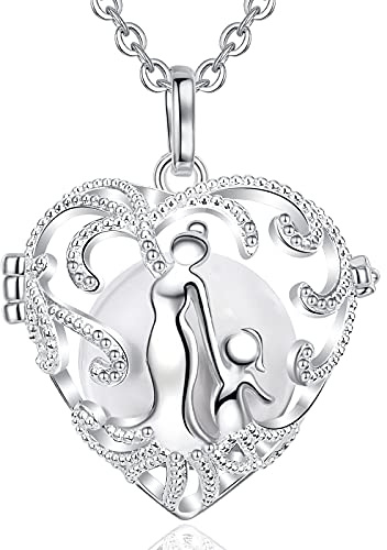 AEONSLOVE Collana Chiama Angeli Gravidanza, Bola Musica Messicana Ciondolo Gabbia Cuore Mamma e Bambino Regalo Originale per Futura Madre, 2 Catene
