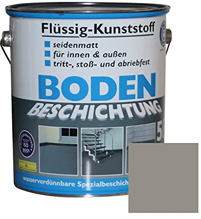 Flüssig Kunststoff 5L Bodenbeschichtung für 50m² Betonfarbe Estrichfarbe Beton Beschichtung Boden Estrich Farbe Bodenfarbe innen / außen Halle Keller Terrasse Kellerboden Putz Holz Steingrau RAL 7030