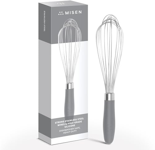 Misen Stainless Steel Balloon Whisk - Dishwasher Safe - Ergonomic Silicone Grip, Versatile Cooking Whisk for Eggs, Durable Construction - Professional-Grade Kitchen Tool - Gray