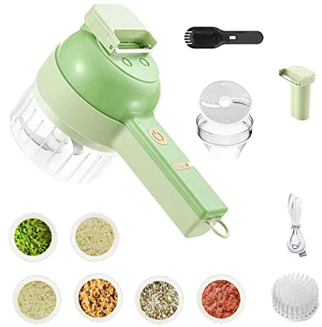 Yeeda 4 In 1 Portable Electric Vegetable Cutter Set, Handheld Chopper Garlic Chopper Mincer, Onion Dicer Food Grinder, Veggie Cucumber Slicer