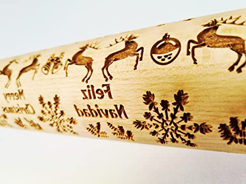 Rouleaux à Pâtisserie Gravé JOYEUX NOËL, Rouleaux en Bois avec Embossage Pour Biscuits et Céramiques par Agis Crafts