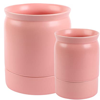BLUE GINKGO Keramikbesteckhalter [2er-Set] – Besteckhalter mit abnehmbarem Abtropfgestell (Rosa)