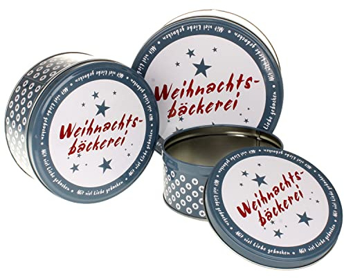 MACOSA EX613_400797 Gebäckdosen 3er Set Metall Blau Weihnachtsbäckerei stapelbare Keks-Dose Aufbewahrungsdose Plätzchen Vorratsdose Weihnachten Blechdose