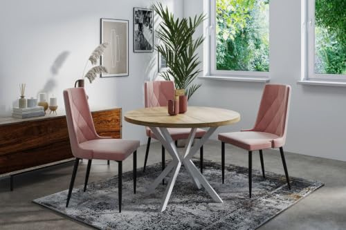 WFL GROUP Runder Ausziehbarer Esstisch für 8-12 Personen - Loft Style Tisch mit Weißen Metallbeinen - 120 bis 200 cm - Industrieller Tisch für Wohnzimmer - Craft Eiche - 120 cm