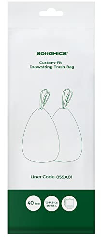 SONGMICS Bolsas de basura pequeñas para botes de basura de 12 a 14.5 galones, bolsas de basura con cordón, código de forro 055A01, 1 rollo, 40 unidades, color blanco UKRB055A01