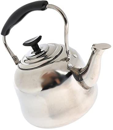 pistro Robuster Pfeifkessel für Camping, Küche, Tee, Kaffee, Wasserkanne, Anti-Heiß-Griff, Silber, 4 l