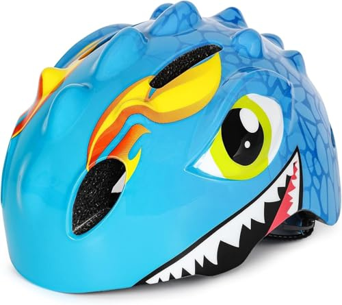 Children's Bicycle Helmet with LED Light, Cute 3D Dinosaur Safety Helmet for Girls, Boys 3-8 Years, Adjustable Breathable Children's Helmet for Bicycle, Skateboard, Scooter, Skating Blue