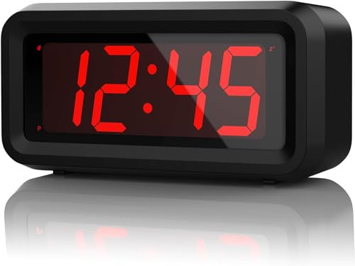KWANWA Digitaler Wecker mit 3-stufiger Helligkeit • Snooze-Funktion • Rote Display • Batteriebetrieb (ohne Batterien) • Kompakte Tischuhr