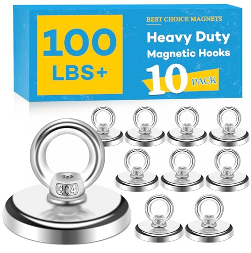 BEST CHOICE MAGNETS Magnetic Hooks, 100 LB（45KG） Heavy Duty Magnetic Hooks with Countersunk Hole Eyebolt, Perfect for Home, Kitchen, Workplace, Office and Garage, Pack of 10 Brand