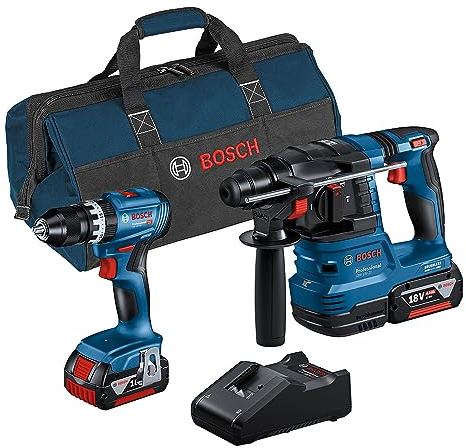 Bosch Professional set de GSB 18V-45 + GBH 18V-22 (incl. 2 baterías de 4,0 Ah, cargador GAL 18V-40, en bolsa de herramientas)