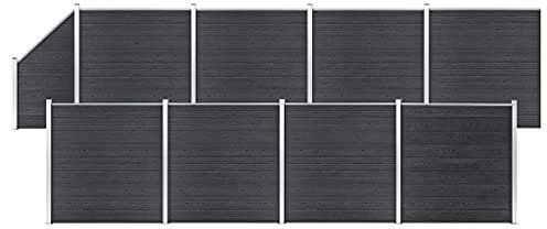 Homgoday WPC Fence Panels 8 Square 1 Inclined 1485 x 186 cm Grey, Garden Gate, Outdoor Fence Gate, Pedestrian Fence Door Barrier for Cortilev