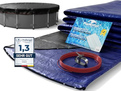 Planenfux® Copertura invernale per piscine rotonde Ø 460 cm (420-460 cm) | Copertura 2-in-1 rotonda in materiale PE da 200g/m² | Resistente ai raggi UV per estate e inverno | Telo solare | Ø520 cm