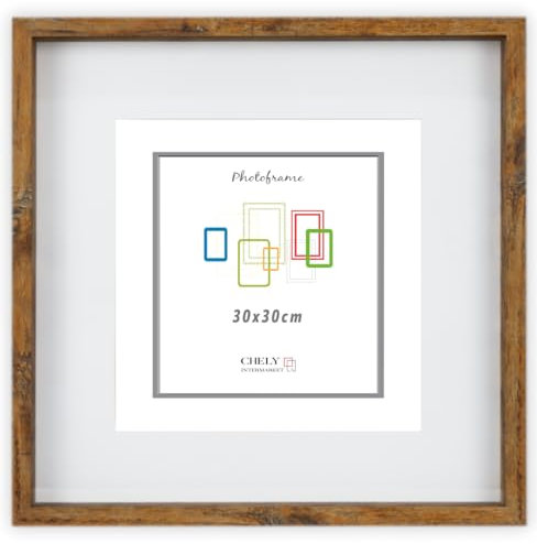 CHELY INTERMARKET MOD3503 Marco Profundidad Madera Haya 30x30cm Interior 20x20cm Vidrio Paspartú Decorativo Cuadro Objetos Recuerdo Decoración Moderna Estilo Elegante 1 Unidad Marrón