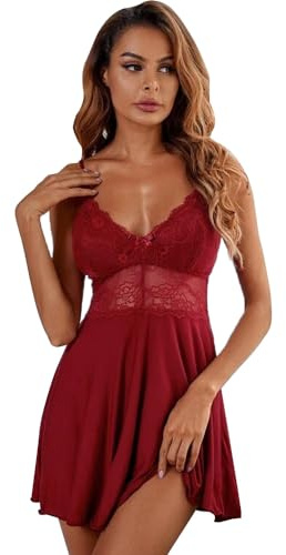 BKEPDY Lingerie Sexy Nuisette Femme Tenue Sexy Col V Babydoll Bretelles Réglables Robe De Nuit Satin (XL)