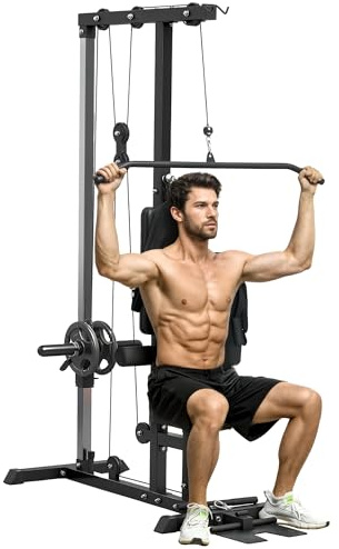 SPORTNOW Máquina Polea Alta y Baja, Máquina de Musculación con Pedales Giratorios y Asiento Ajustable, Multifunción Lat Pulldown para Fitness Entrenamiento en Gimnasio, Hogar, Oficina, Negro