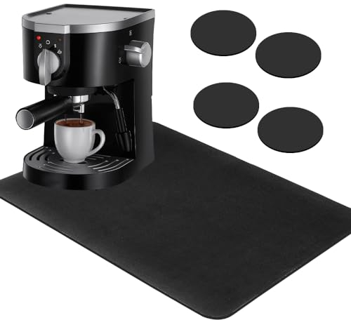 NAROSEBE Kaffeemaschine Abtropfmatte Schwarz, Saugstarke Trockenmatte, 40x50cm Kaffeemaschine Matte Unterlage, Absorbierende Saugfähige Abtropfmatte mit 4 Untersetzer Spülmatte für die Küche Bad Theke