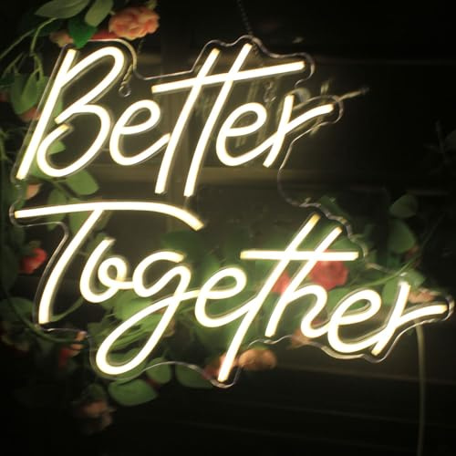 Better Together neonskyltar, neonskyltar i varmvit LED, för möhippa, väggdekoration, förlovning, årsdag, fest, 5 V, USB-strömförsörjning (40 x 30 cm)