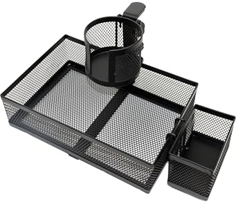 DESKORGA 360° roterande skrivbordsorganisatör - Solid metallnätförvaring (25 x 17 x 7 cm) - telefonhållare, kopp, kablar - perfekt för hemmaarbete, spel, studenter