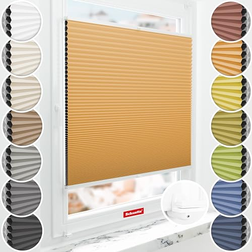 Schuette® Wabenplissee ohne Bohren ● Blackout x Honey ● Citrus Glow (Orange) ● 20x80cm (Breite x Höhe) ● Suprafix Klemmhalter X ● 60 Sekunden Montage