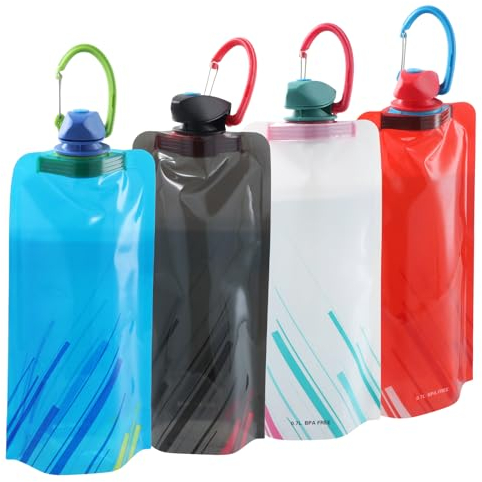 Wisebom 4 borracce pieghevoli con moschettone, 700 ml, flessibili, riutilizzabili, senza BPA, ideali per escursioni, avventure, viaggi, sport all'aria aperta