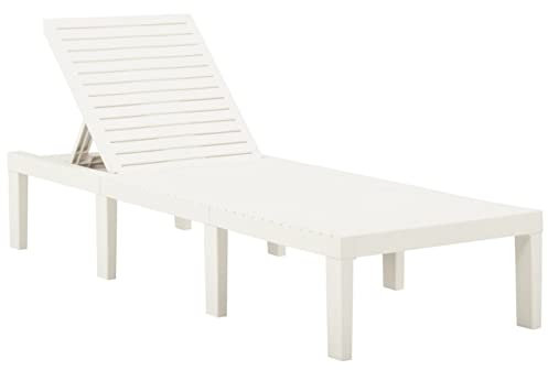 Homgoday Sonnenliege aus Kunststoff, weiß, Liegestuhl, Chaiselongue-Sessel, Outdoor, Garten, Sonnenliege für Strand, Terrasse, Pool und Campingmöbel