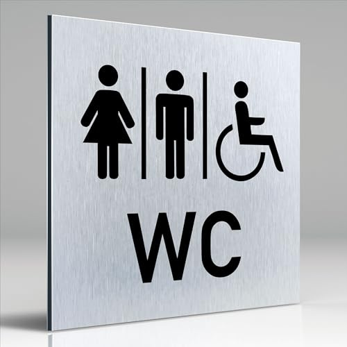 Türschilder24 Aluminium Dibond Schild - Türschild • 120 x 120 x 3 mm • Rollstuhl/Wickelraum • 100% Made in Germany (WC Damen + Herren + Rollstuhl)