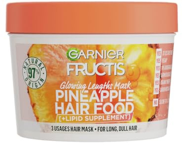 Garnier Fructis Hair Food Pineapple Mask for long, dull hair, upgraded with Vitamins C, E, F. Vitamin C, No artificial colourants, Cruelty Free, Vegan 390 ml