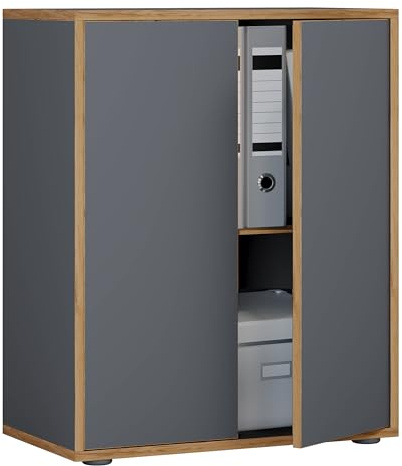 VCM Büroschrank 60x33x74 cm 2 Türen 2 Fächer für Homeoffice Büromöbel | Ordnung für Akten und Ordner - praktisch fürs Homeoffice und Büro - für Angestellte und Selbstständige, Holzwerkstoff
