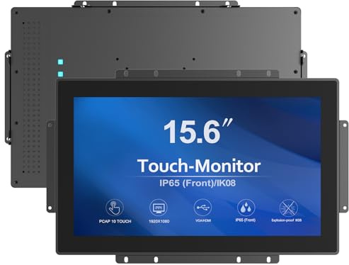 GreenTouch 15.6 Industrial Open Frame Touch Screen Monitor Outdoor High Brightness Wall Mounted Embedded Touch Monitor - VGA + HDMI + DVI Port - 16:9