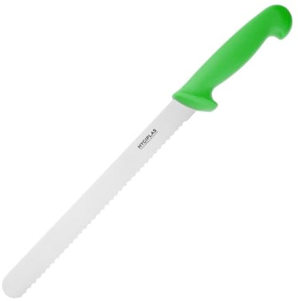 Hygiplas Serrated Slicer Green 24.8cm - Sharp Stainless Steel Blade, Dishwasher Safe - Ideal to Cut Salads and Fruits FX121