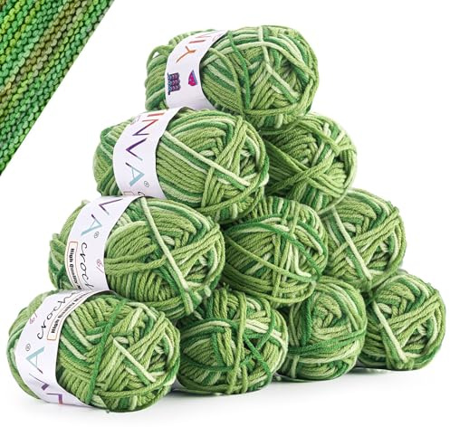 YINVA Wolle zum Häkeln Stricken Häkelwolle 10 x 25g Bunt Wolle Farbverlauf Häkelgarn Mehrfarbiges Sockenwolle für Häkeln Stricken und Handwerk (Apfelgrün)