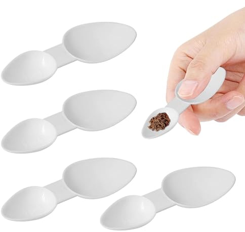 4 PCS Double Sided Spoon, 5ml/2.5ml Reusable Medicine Spoons | White Plastic Milk Powder Spoons Cereal Spoon Kitchen Cooking Spoon for Tea Medicine Coffee Powder Washing Powder