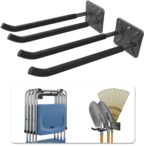 WALMANN Garage Hooks, Heavy Duty 12-inch Wall Hooks for Hanging, Tool Hangers for Car Tires, Ladders, Folding Chairs, Strollers, Garden Tools (Pack of 2)