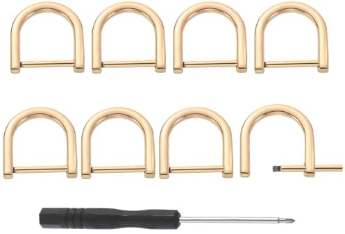 sourcing map D-Rings Screw in Shackle, 8Pcs 0.79 Inch Zinc Alloy Horseshoe U Shape D Ring Buckles for Purse DIY Leather Craft Keychain, Gold