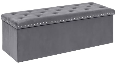 PINPLUS Klappbare Sitzbank mit Stauraum, Samt, 110x40x40 cm, Grau | Bettbank mit dickem Deckel, Truhenbank & Fußbank, große Aufbewahrung, platzsparend, für Wohnzimmer, Schlafzimmer, Diele
