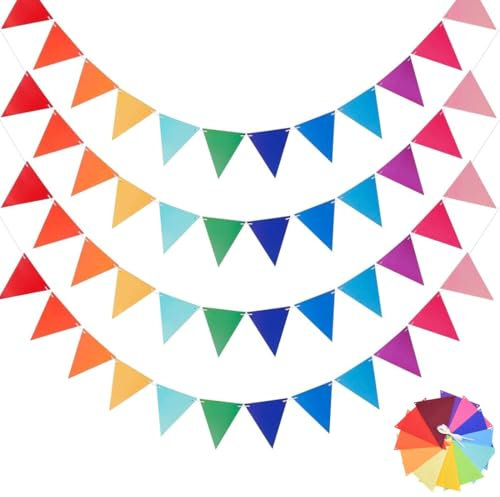 KEQAR 4 pezzi Resistente alle intemperie per uso esterno, Triangolari Colorate, Festoni, Bandierine Festone, per compleanno, festa nozze, Interne Esterna Decorazione (Arcobaleno)