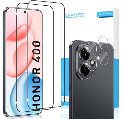 GEEMEE für Panzerglas für Honor 400, 2 Stück Schutzfolie mit 2 Stück KameraSchutz, 9H Härte HD-Klare Anti-Kratzer Schutzglas Vollständige Abdeckung Displayschutzfolie