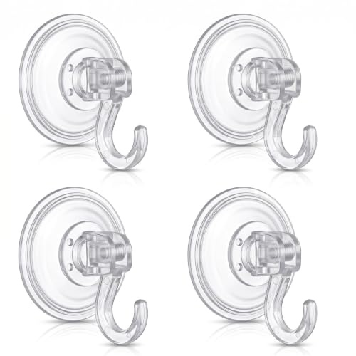 Essentiality 4-Pack 5.5cm Heavy Duty Suction Cup Hooks | Multipurpose Plastic Suction Hooks for Bathroom & Kitchen Hanging Utensil Hook - Holds Up to 6.6lb, 3kg - Use on Glass, Metal Steel & Tiles