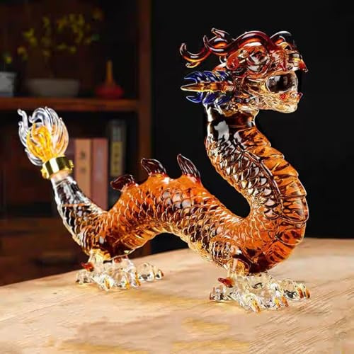 DUOAZJL Kunststatue – 1000 ml Drachen-Trinkkaraffe, Whisky- und Weinkaraffe, Whisky- und Weinkaraffe in Drachenform mit Tierzeichen, Whiskyflasche aus Glas, Wein- oder Schnapskaraffe