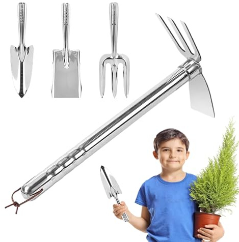 Mihauuke Outils De Jardinage - Bêche Acier Inoxydable pour Aérer La Terre - Ensemble Portable de 4 Outils pour Pelouse Potager Balcon Terrasse avec Aération du Sol et Aménagement Extérieur