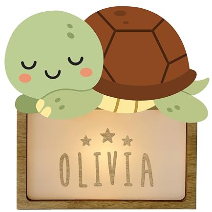 WONDEE Personalisierte Lampe aus Holz mit Namen - Schildkröten-Kinder-Nachtlicht, Baby-Geschenk für Jungen und Mädchen, Taufgeschenk für Mädchen und Jungen